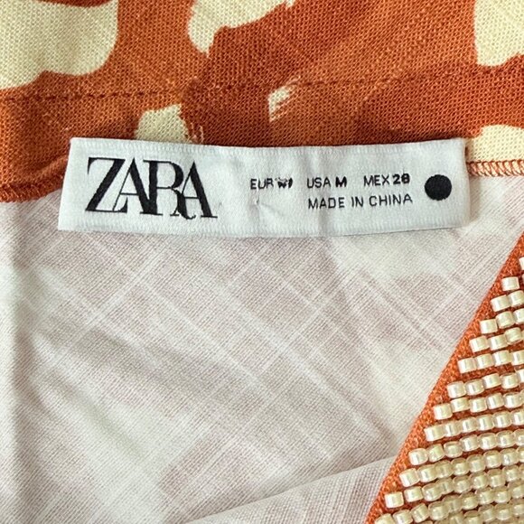 Zara Terracotta and Cream Printed Maxi Skirt With Beaded Waistband, M - Picture 5 of 6